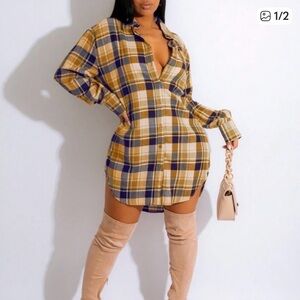 SHEIN Plaid Mini Dress in Yellow and Blue